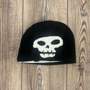 Reversible Black Skull Beanie one size fits all - perfect for Halloween